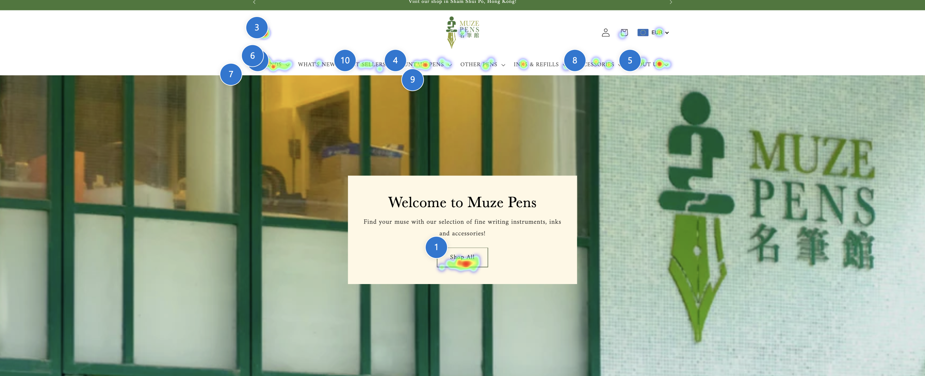 User behavior heatmap showing menu interactions